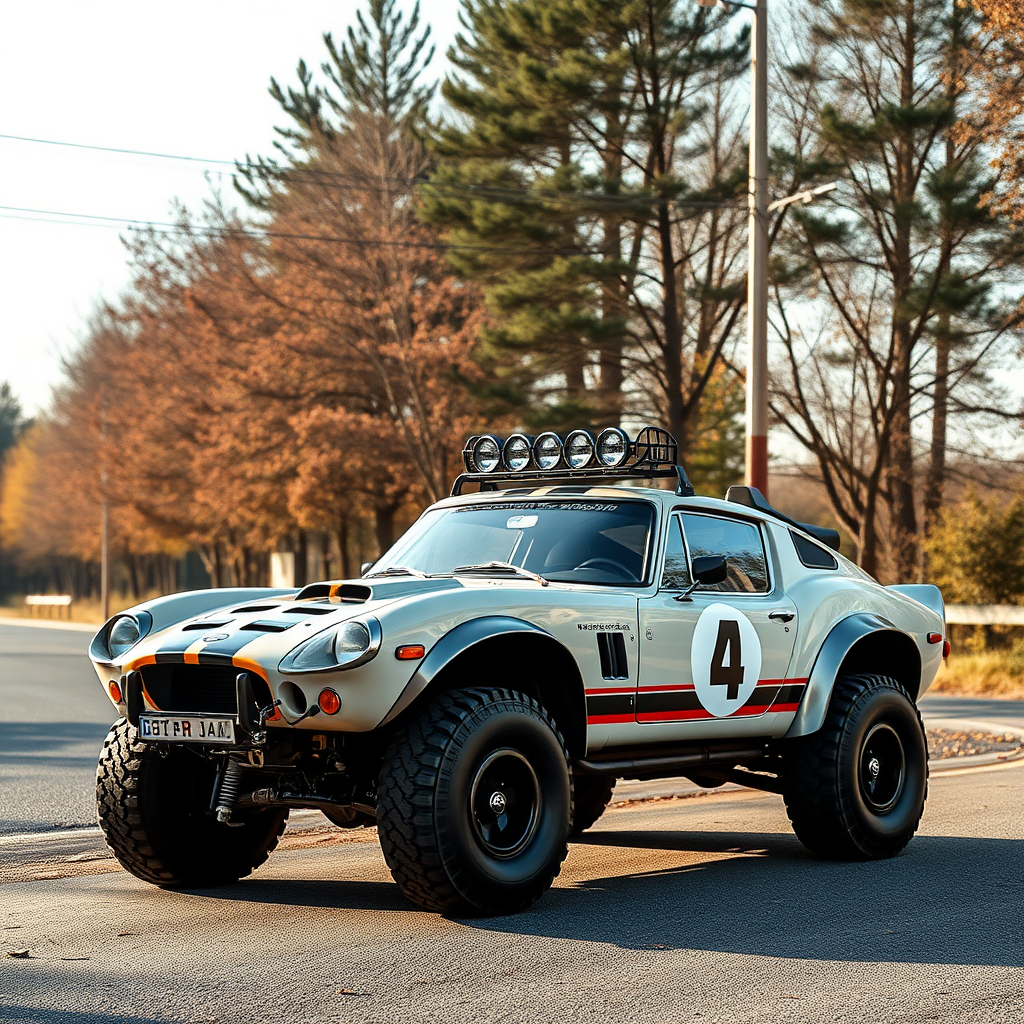 concept ford gt90 the 4x4 car is parked on the side of the road, inspired by Taiyō Matsumoto, tumblr, restomod, nd4, c4