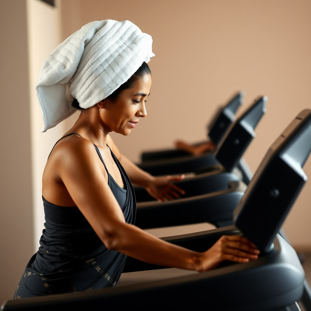 Indian wife, towel head, working out on Treadmill