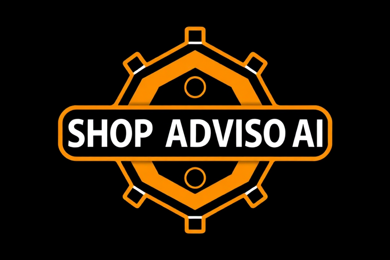 A logo for shop repair software called "Shop Advisor AI"