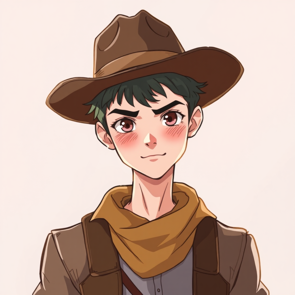 Image of cute effeminate young man in a western and anime mixed art style