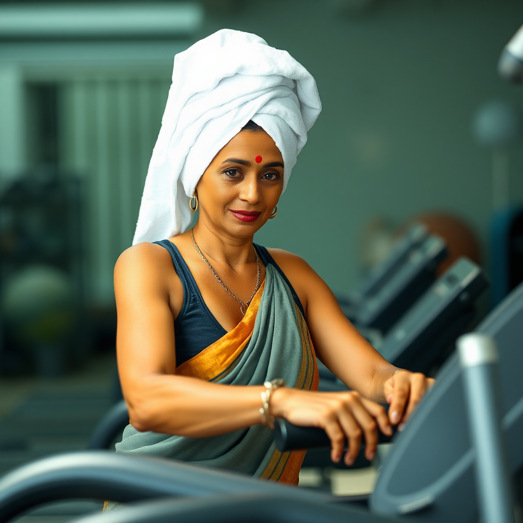 Indian wife, towel head, working out on Treadmill