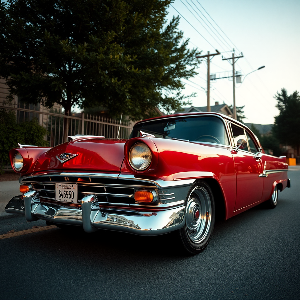 the car is parked on the side of the road, inspired by Taiyō Matsumoto, tumblr, restomod, nd4, c4 metallic shine classic american low rider ford