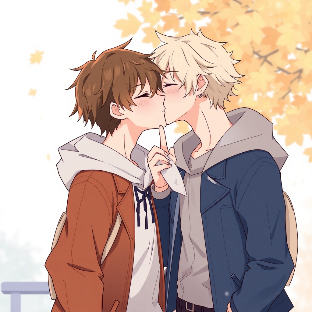 Two cute anime boys kissing