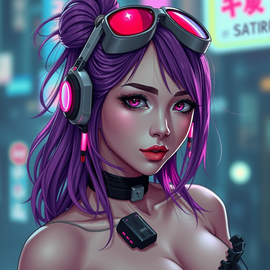 Real detailed photo of Sexy cyberpunk waifu