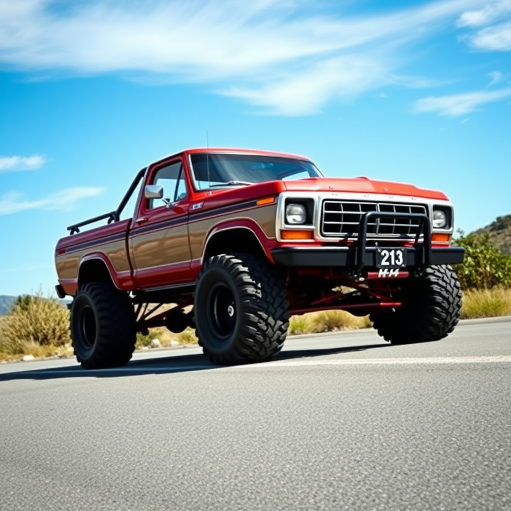 the car is parked on the side of the road, inspired by Taiyō Matsumoto, tumblr, restomod, nd4, c4 ford 4x4 pick-up monster truck