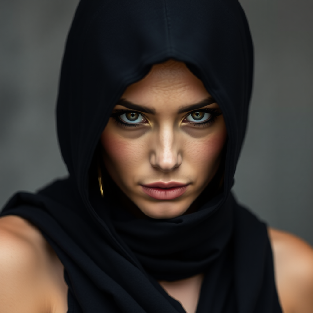 Assassin wearing all black wrap clothes Beautiful woman