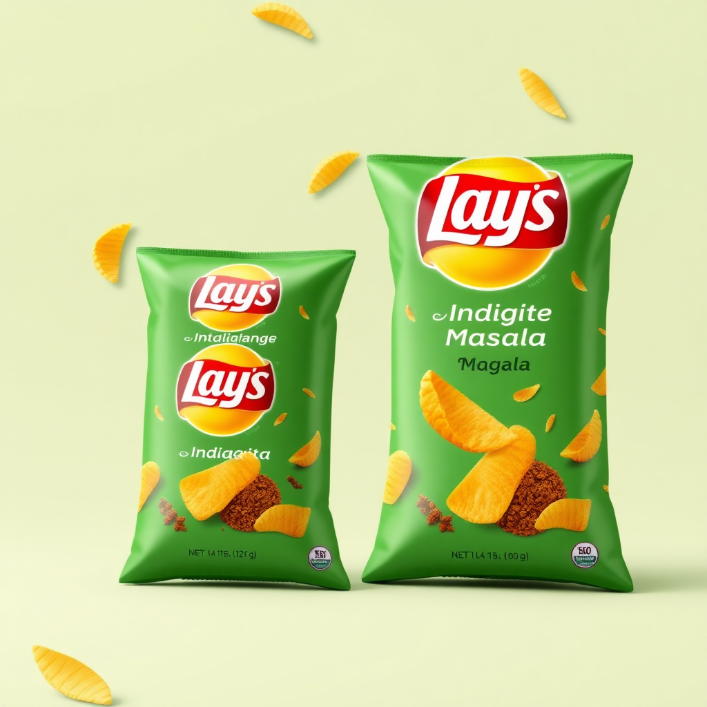 Redesign Lays chips India's magic masala packaging where Indian spices meet the Lays logo. Simple design eliminates patchy clips, India's masala magic.