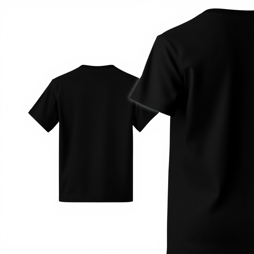 t-shirt mockup with white background black t-shirt color minimal small snake vector around the neckline of the t-shirt design on the t-shirt showcasing back and front of t-shirt cloth should be 240gsm no person should wear this shirt just mockup