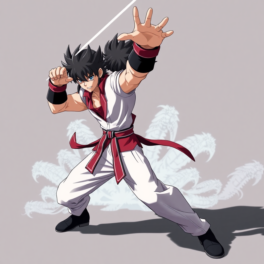 A model example of poses striking an attack pose in anime style.