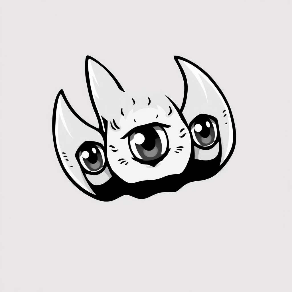 Create a cute anime-style illustration featuring a stylized claw with lion eyes. The image shows a claw with three sharp points, each possessing an eye drawn in the center. The eyes have a friendly and expressive gaze, surrounded by soft details that enhance their charm. Use a monochromatic color scheme to maintain a playful yet dramatic effect, ensuring that both the claws and the eyes are prominent in the design. This artwork should embody a blend of strength and cuteness, suitable for branding or logo use, and it appears to be part of a design for fabric, possibly for a t-shirt or a uniform.