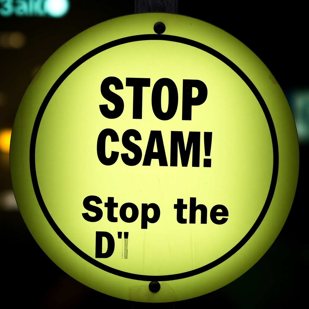 an aggressive danger sign saying "Stop CSAM! Stop the Diddy"