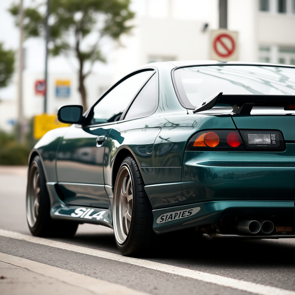 Nissan Silvia S14 the car is parked on the side of the road, inspired by Taiyō Matsumoto, Tumblr, restomod, ND4, C4