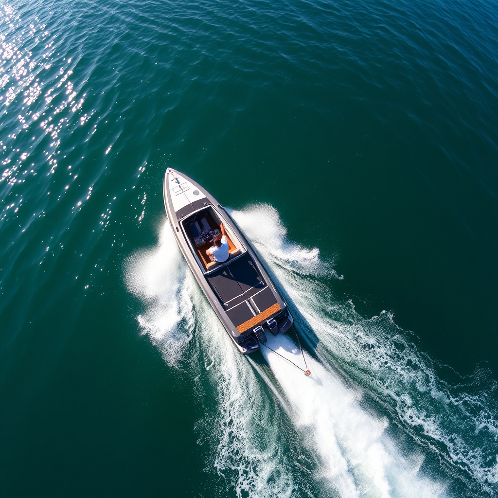 wakeboard boat being chased by shark