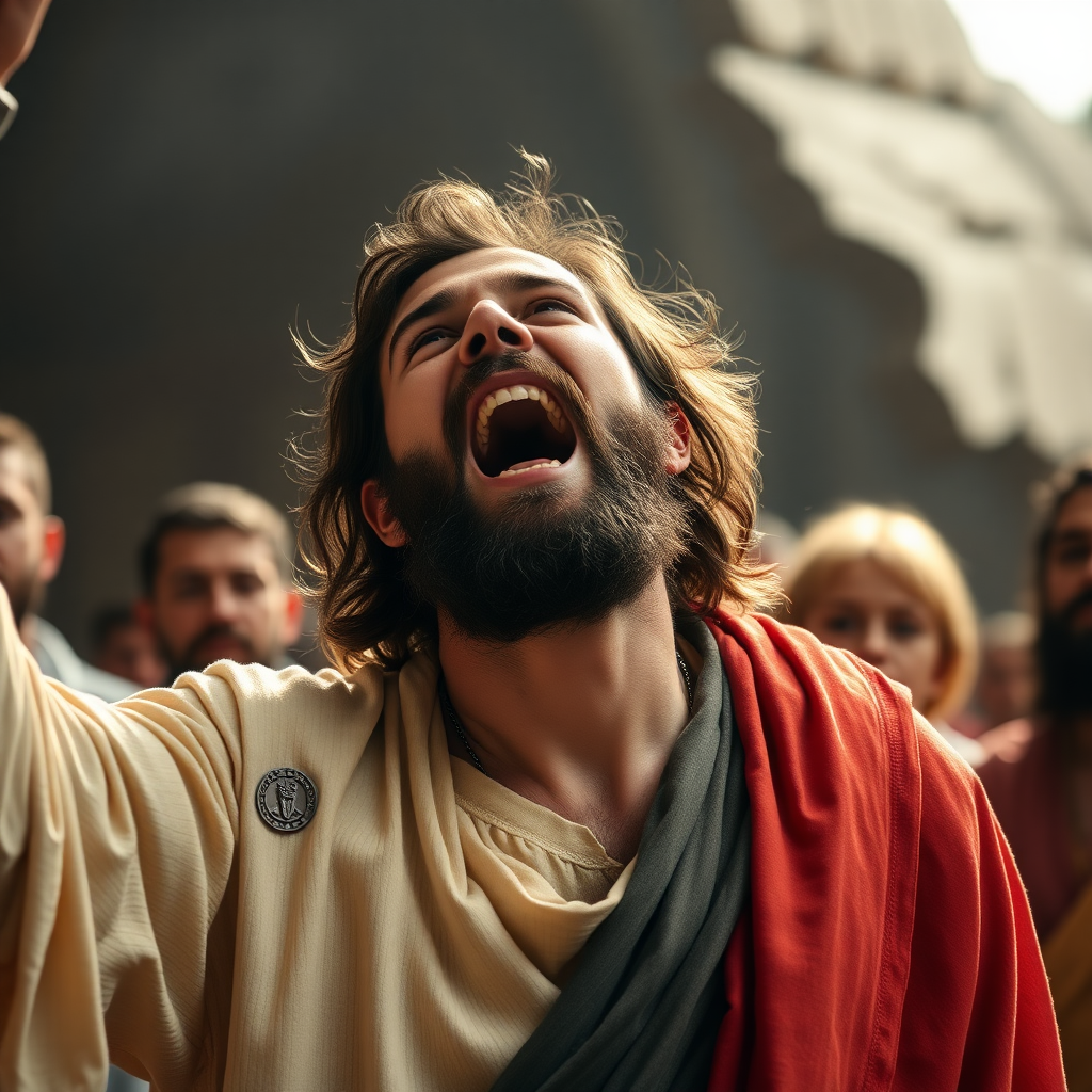 young man yells at Jesus