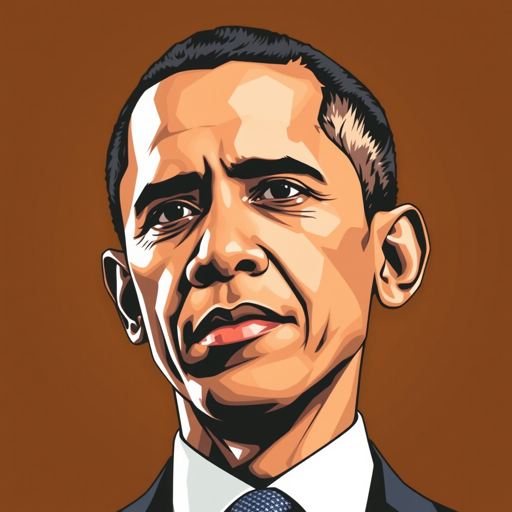 color vector illustration with detailed features of President Barack Obama