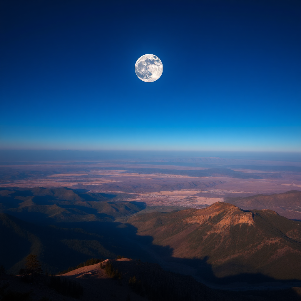 A landscape with a moon, high-definition photo, vast scenery.