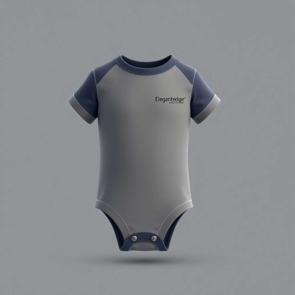 **Prompt for 3D Modeling Icon - Boys' Short Sleeve Crewneck Bodysuits for Elegantedge:**

Design a stylish 3D icon for **boys' short sleeve crewneck bodysuits** under the **Elegantedge** brand. The bodysuit should have a comfortable, fitted silhouette with clean lines and smooth edges, emphasizing premium fabric and durability. Highlight practical details like snap closures at the bottom, a simple crewneck, and soft seams, ensuring both comfort and versatility for active toddlers.

The **Elegantedge** branding should be subtly placed on the chest or sleeve in a modern, bold font, reflecting a blend of elegance and youthful energy. Use a neutral or slightly bold color palette (navy, grey, or white) to convey a timeless yet edgy look, making it perfect for everyday wear. The overall design should embody **Elegantedge's** commitment to high-quality, stylish essentials for boys.