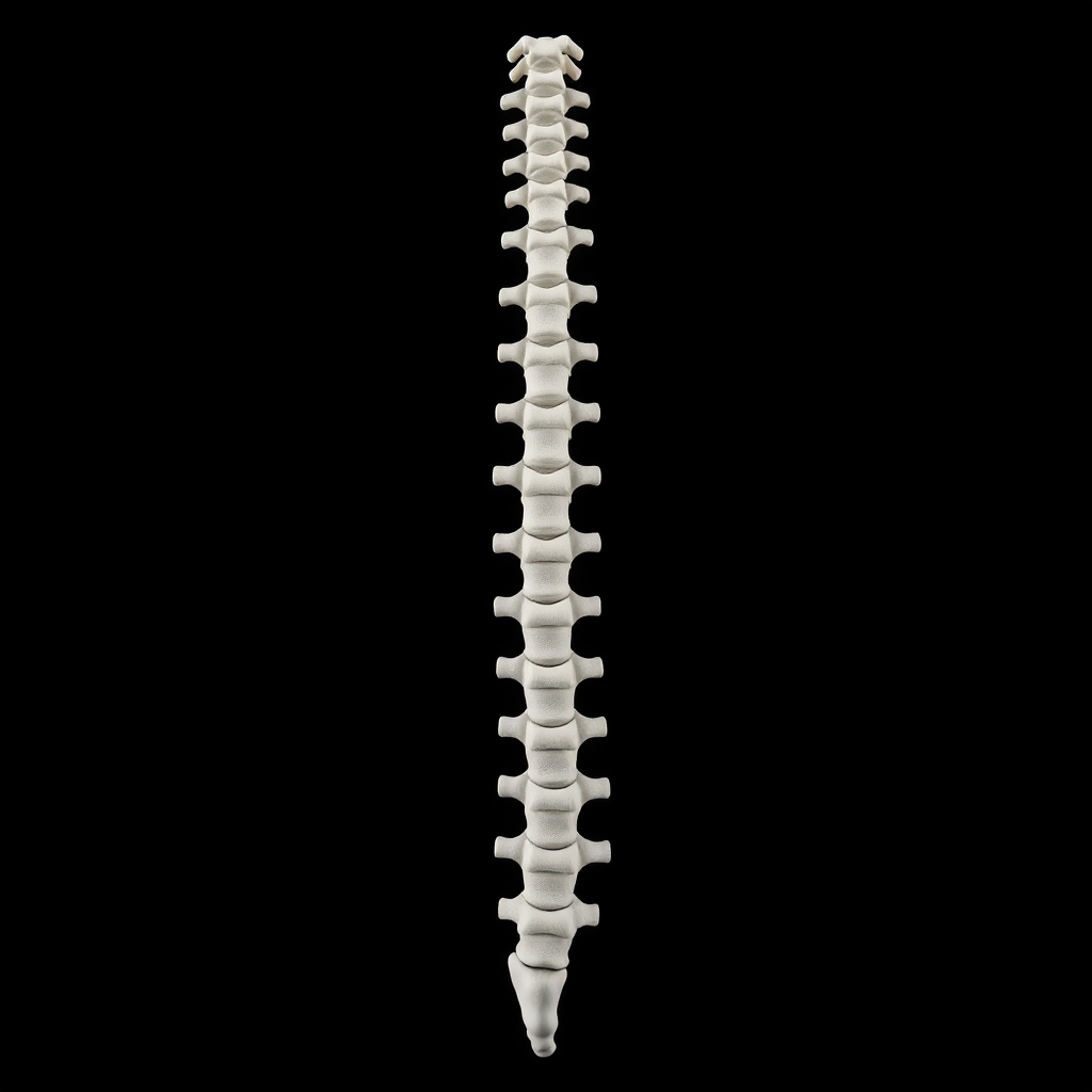 human spine, white on black background