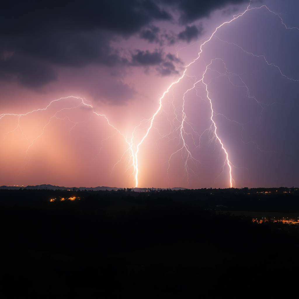 Beautiful lightning, real, high definition, grand scene, long-axis photo.