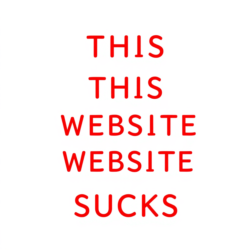 a simple monotype red text against a white background reading "THIS WEBSITE SUCKS"