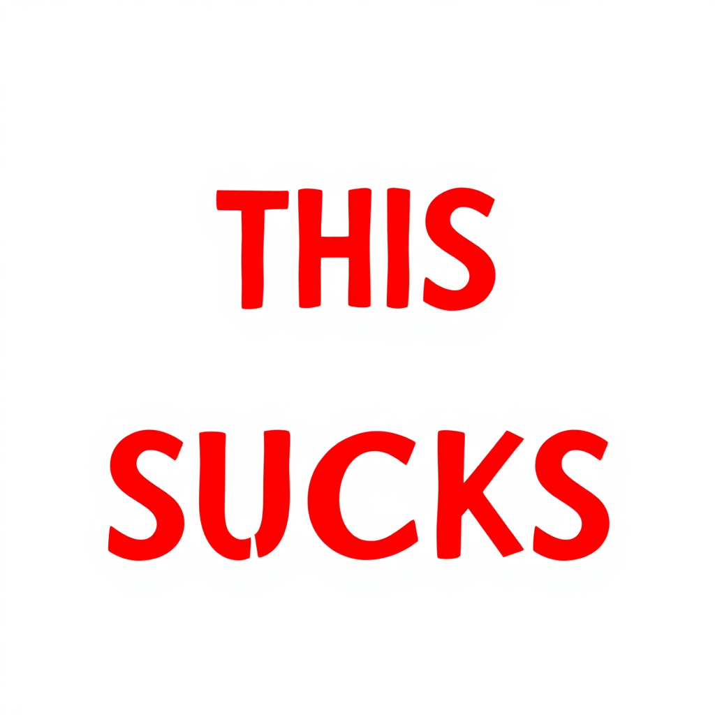 a simple monotype red text against a white background reading "THIS WEBSITE SUCKS"