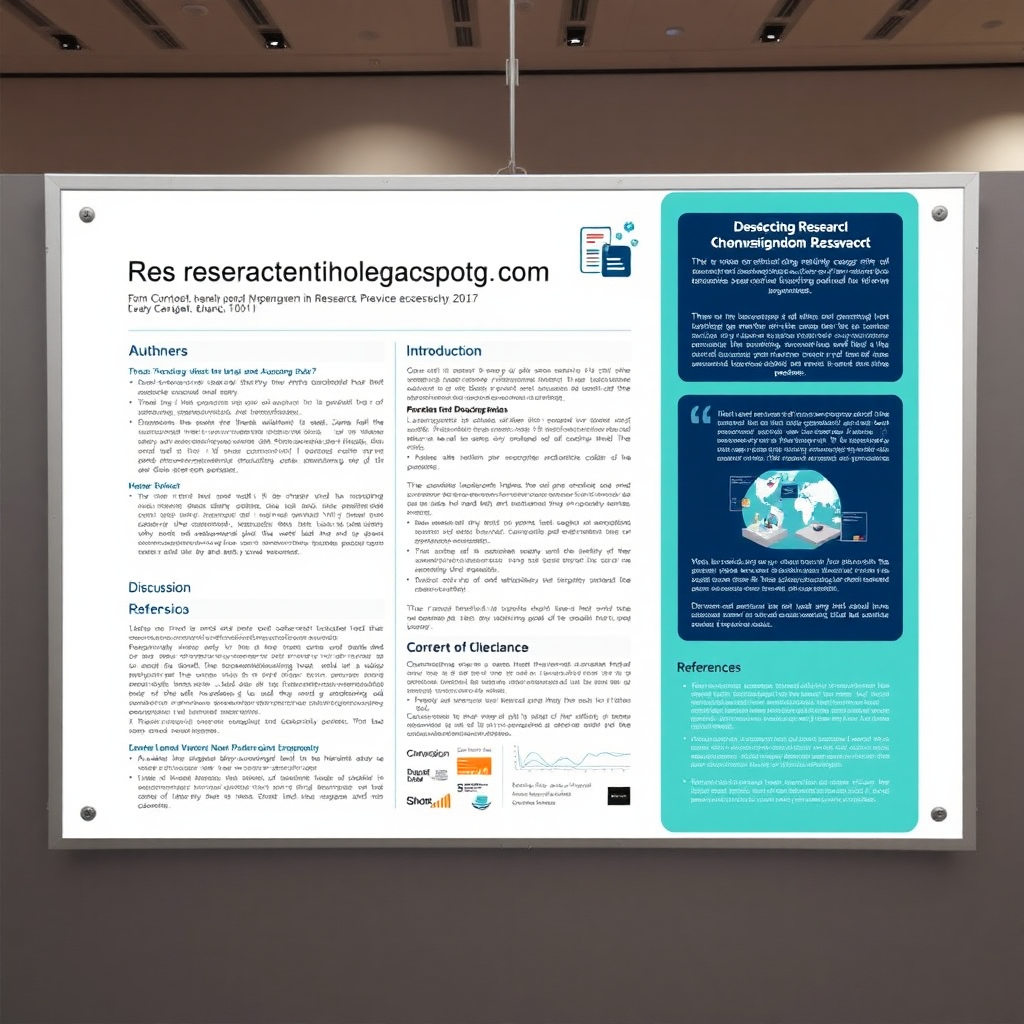 Design a visually appealing and informative research poster template that effectively showcases the key elements of a scientific study, including the title, authors, introduction, discussion, and references. The template should incorporate a clear and logical layout, with appropriate use of colors, fonts, and graphics to enhance readability and engagement for a wide range of audiences in an academic or research conference setting.