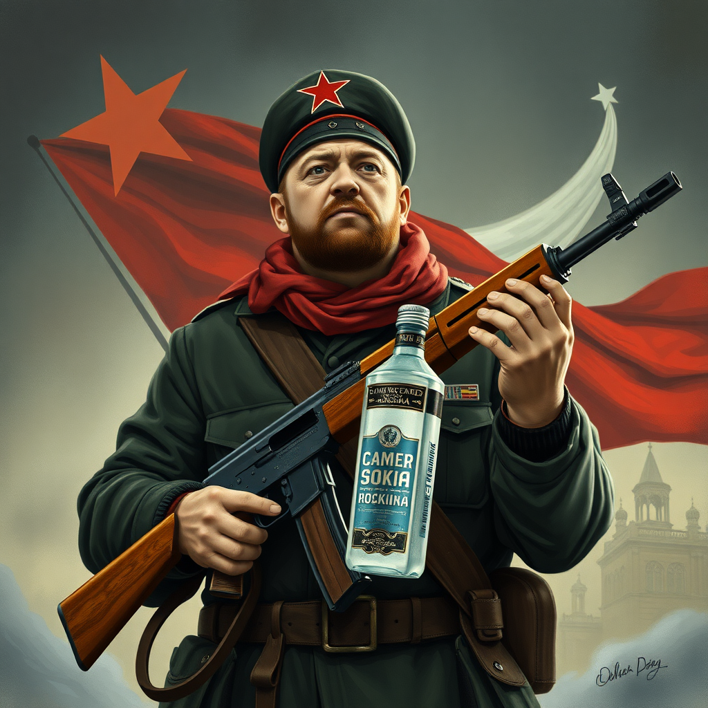 Soviet communist with an AK-47 and vodka