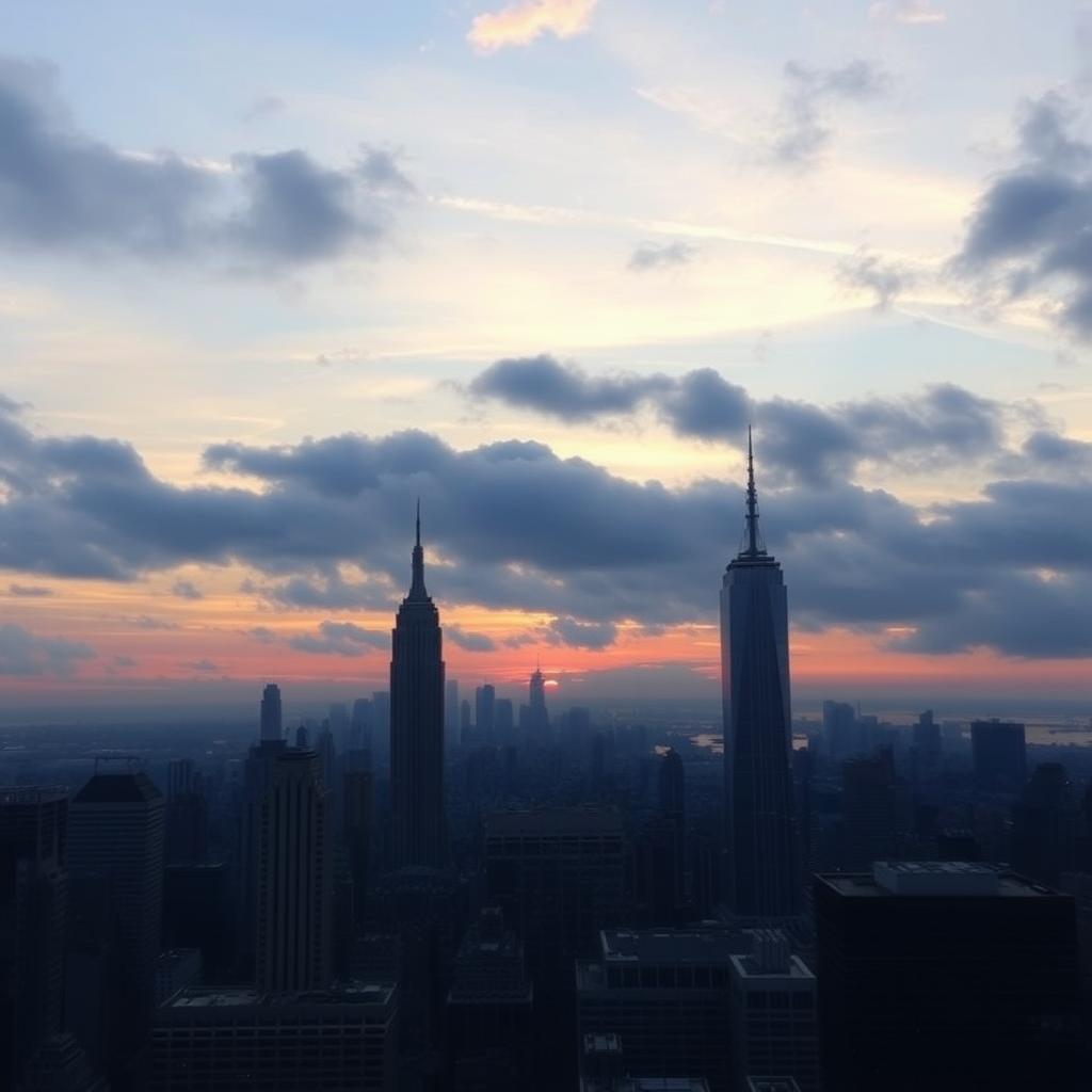 dawn in New York, sky with clouds