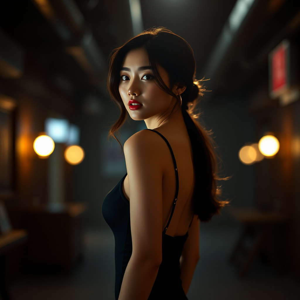 pretty korean woman in a tight dress, ((full-body)) real, film set, 85mm lens, Cinematic, Color Grading, Editorial Photography, Photography, shot on CANON R5, 85mm lens, Photoshoot, Depth of Field, DOF, Tilt Blur, Shutter Speed 1/100, F/8, White Balance, 32k, Super-Resolution, Megapixel, ProPhoto RGB, VR, tall, epic, artgerm, alex ross, Halfrear Lighting, Backlight, Natural Lighting, Incandescent, Optical Fiber, Moody Lighting, Cinematic Lighting, Studio Lighting, Soft Lighting, Volumetric, dark Lighting, Accent Lighting, Global Illumination, Screen Space Global Illumination, Ray Tracing Global Illumination, Red Rim light, cool color grading 45%, Optics, lightroom, Scattering, Glowing, Shadows, Rough, Shimmering, Ray Tracing Reflections, Lumen Reflections, Screen Space Reflections, Diffraction Grading, Chromatic Aberration, GB Displacement, Scan Lines, Ray Traced, Ray Tracing Ambient Occlusion, Anti-Aliasing, FKAA, TXAA, RTX, SSAO, Shaders, OpenGL-Shaders, GLSL-Shaders, Post Processing, Post-Production, Cel Shading, Tone Mapping, CGI, VFX, SFX, insanely detailed and intricate, hypermaximalist, elegant, hyper realistic, super detailed, dynamic pose, centered, photography, ultra hd --ar 2:3 --v 4