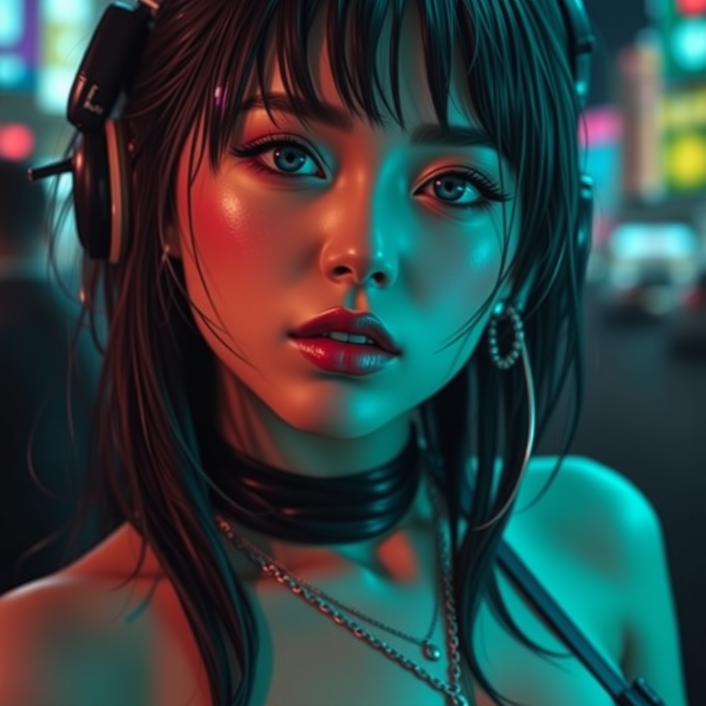 Real detailed photo of Sexy cyberpunk waifu