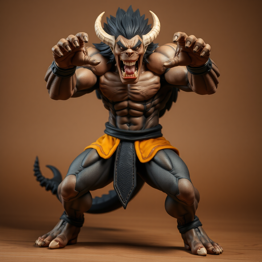 A model example of poses striking a beastly pose in anime style.