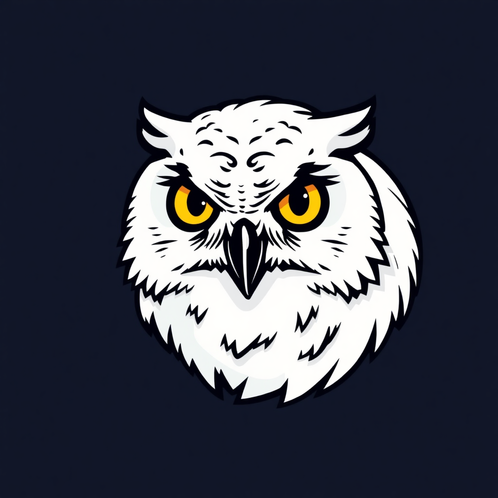 an emblematic logo of the head of a snow owl, 2d, line art