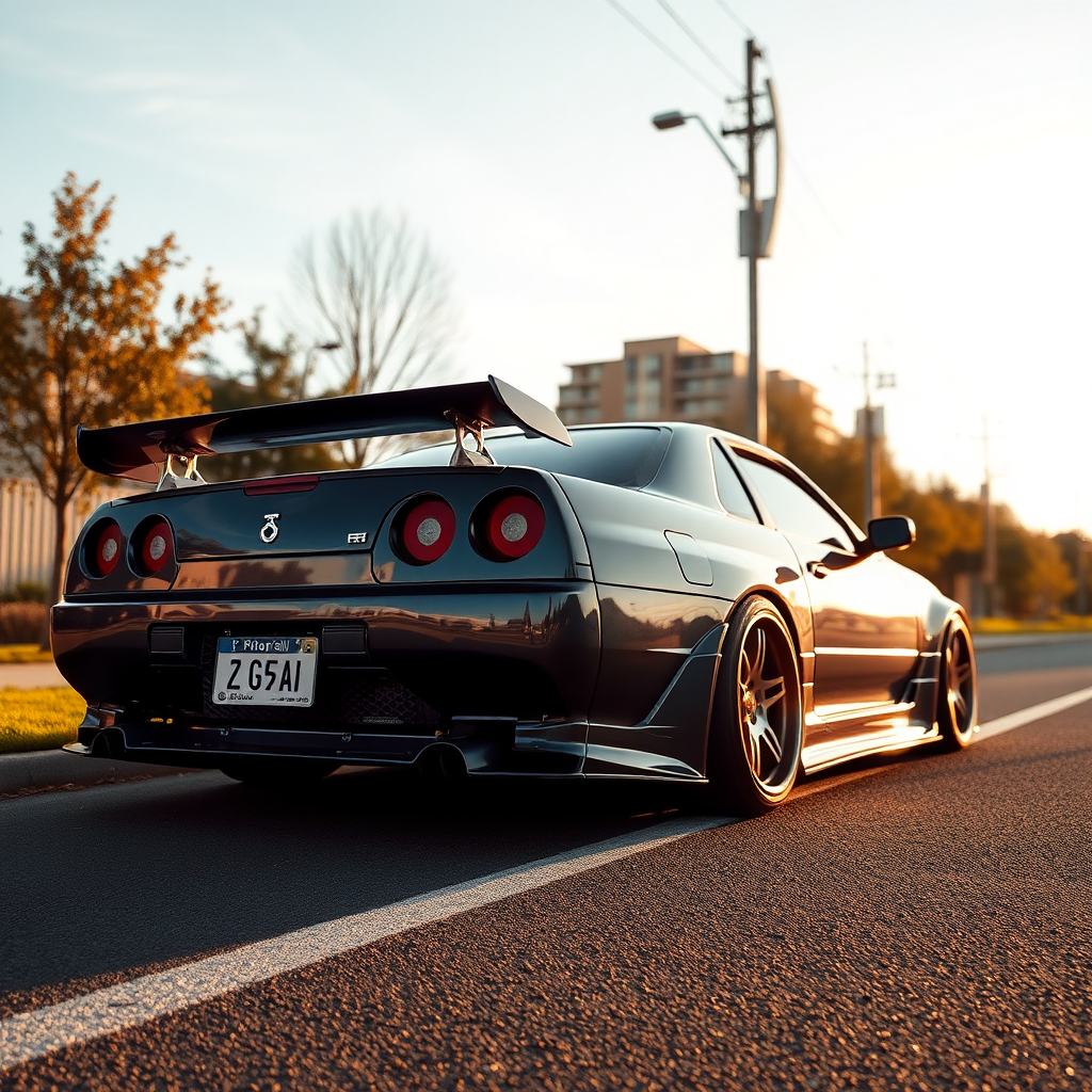 the car is parked on the side of the road, inspired by Taiyō Matsumoto, tumblr, restomod, nd4, c4 metallic shine nissan skyline r34 kalabalik tokyo gece arkaplan