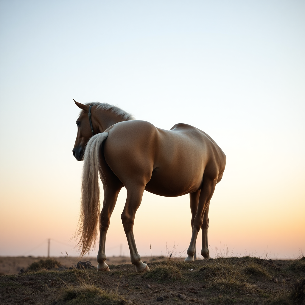 A naked stallion from the back side without hair.