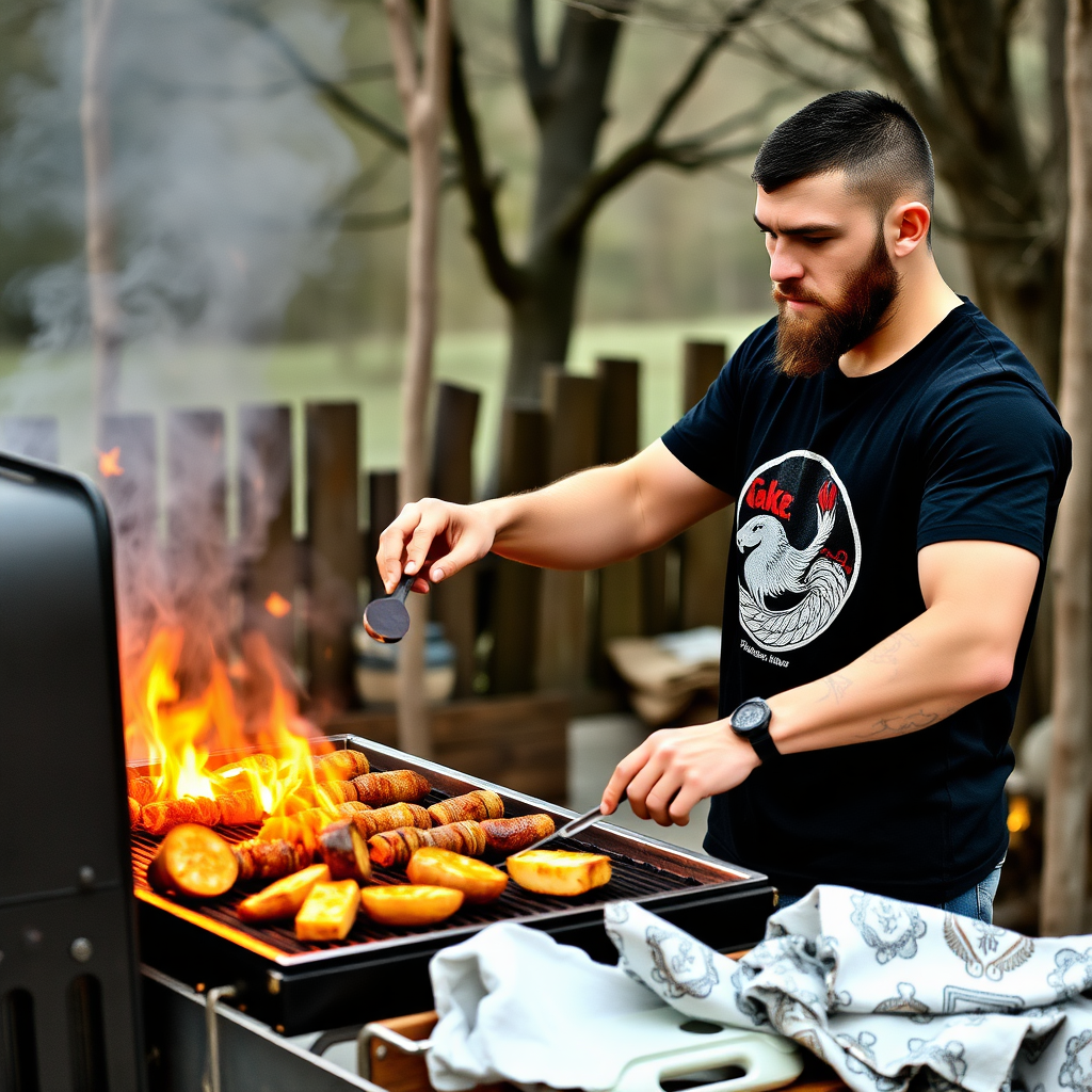 Khabib Nurmagomedov making a barbecue