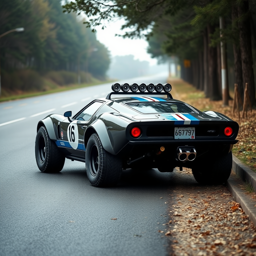 concept ford gt90 the 4x4 car is parked on the side of the road, inspired by Taiyō Matsumoto, tumblr, restomod, nd4, c4