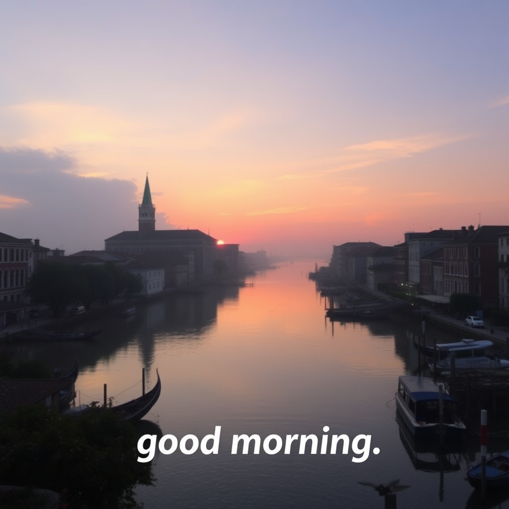 Veneto landscape at dawn, text "good morning"