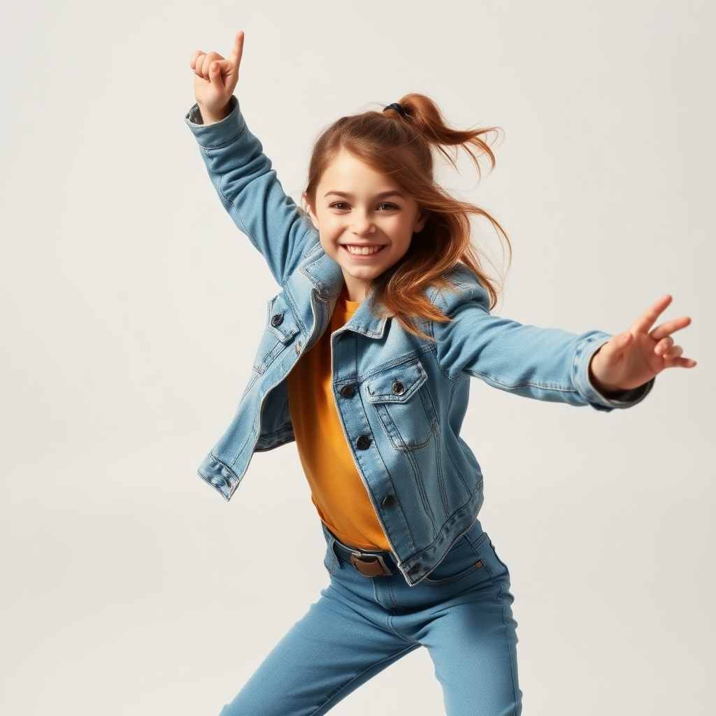 french preteen girl in dynamic pose