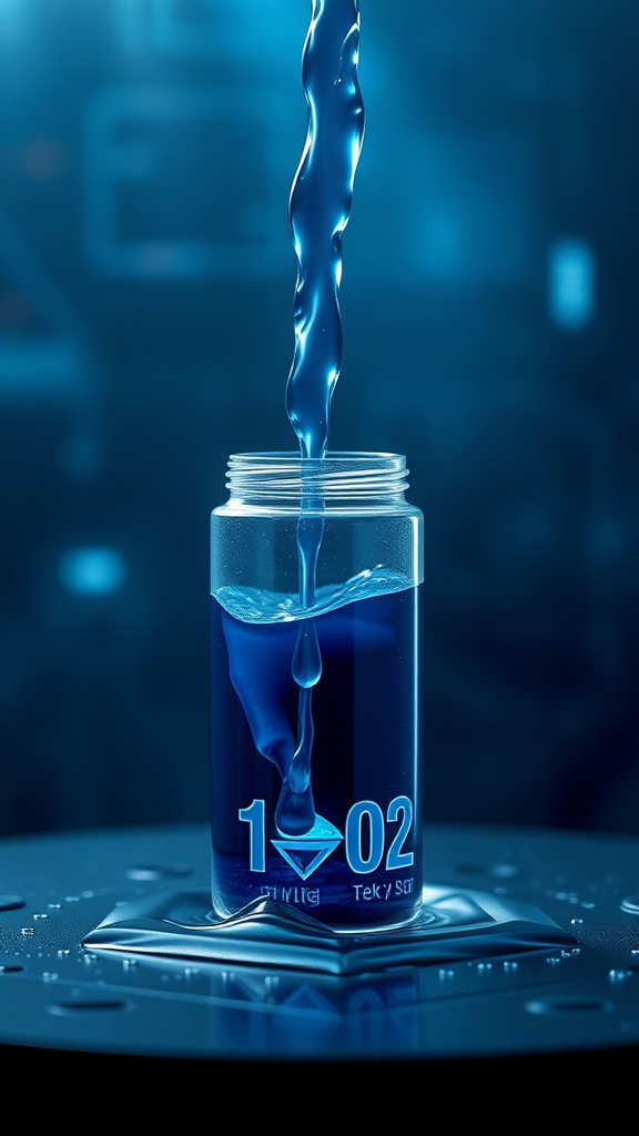 The image of extracting liquid from a secondary battery and regenerating it, express it as a realistic image with 3D rendering, express the background as a cybernetic and mysterious image, and express the overall color as dark blue.