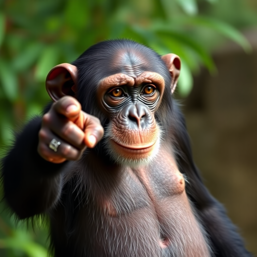 Chimpanzee pointing a finger at me