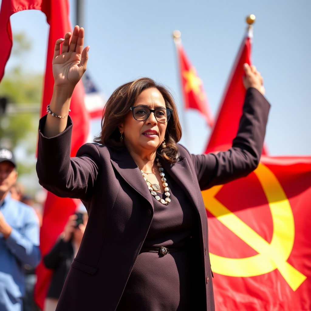 Kamala Harris holding communist flag.