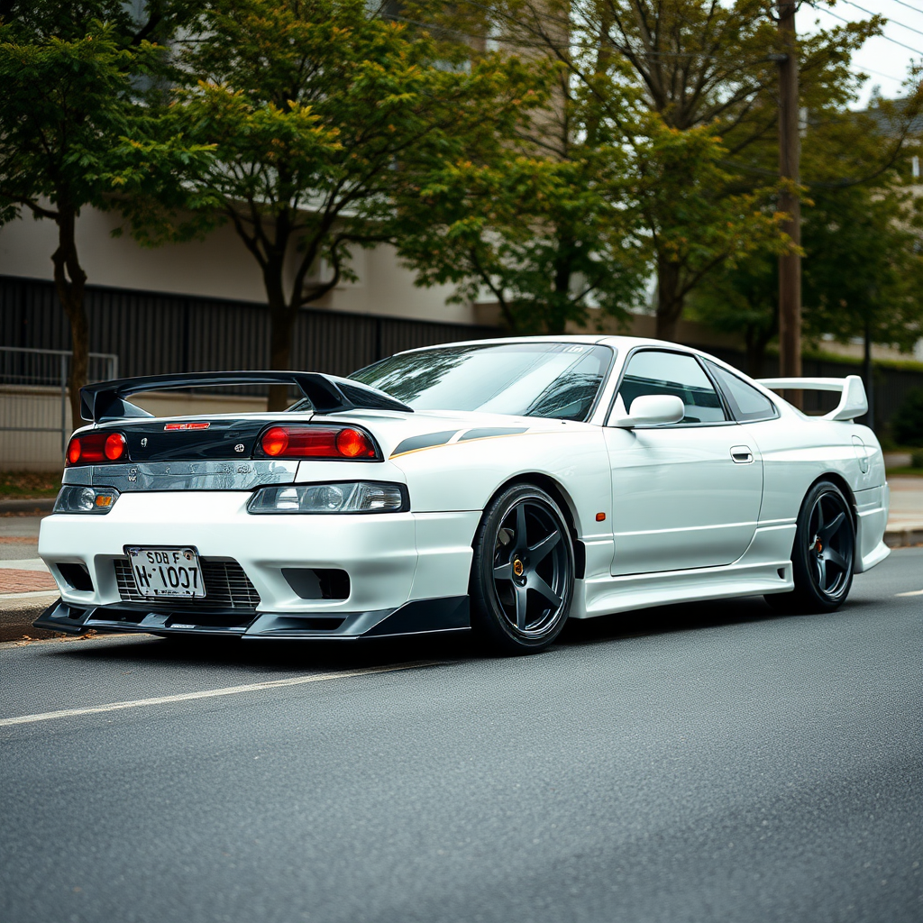 Nissan Silvia S14 the car is parked on the side of the road, inspired by Taiyō Matsumoto, tumblr, restomod, nd4, c4