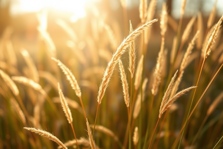 Draw the autumn silvergrass glistening in the sunlight with backlighting, and the background should be out of focus.