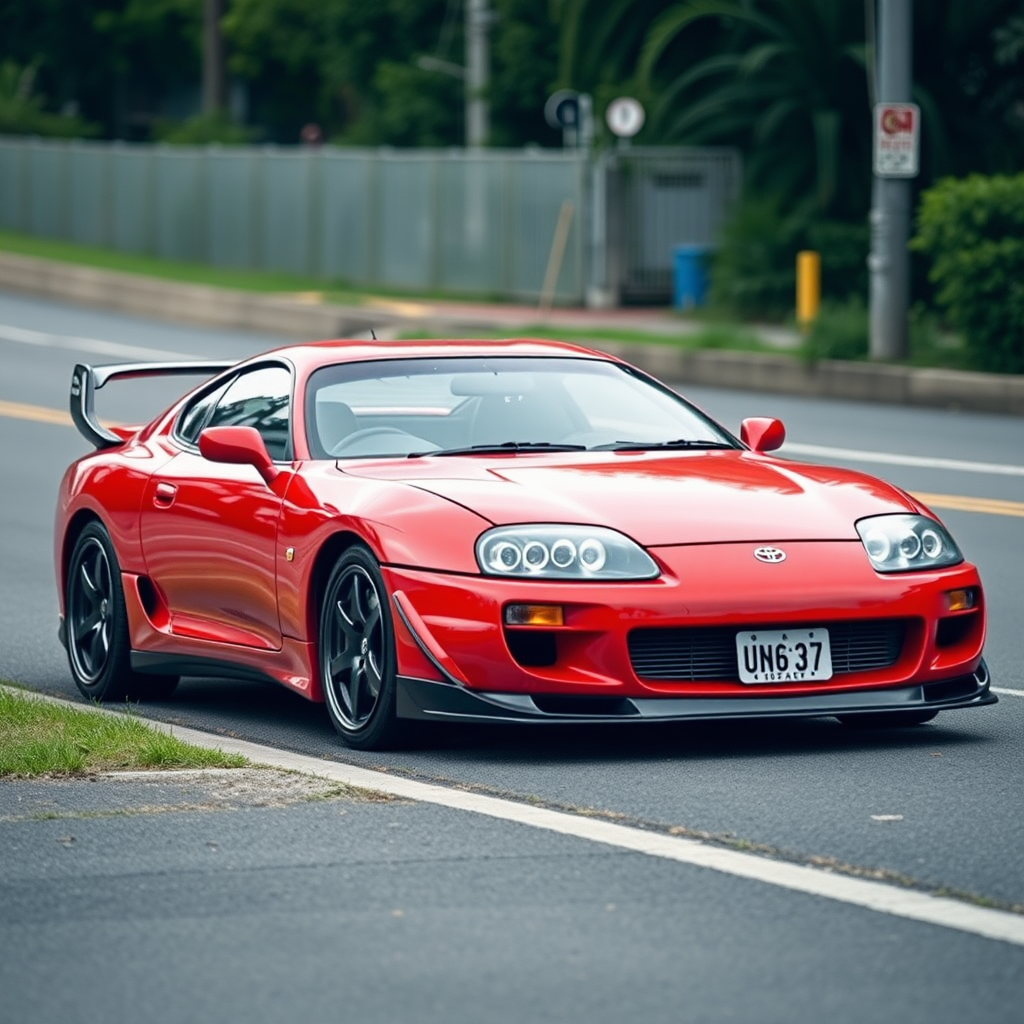 toyota supra the car is parked on the side of the road, inspired by Taiyō Matsumoto, tumblr, restomod, nd4, c4