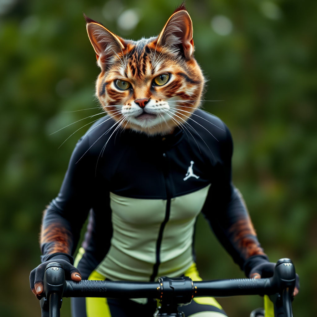 very angry cat in lycra cycling dress