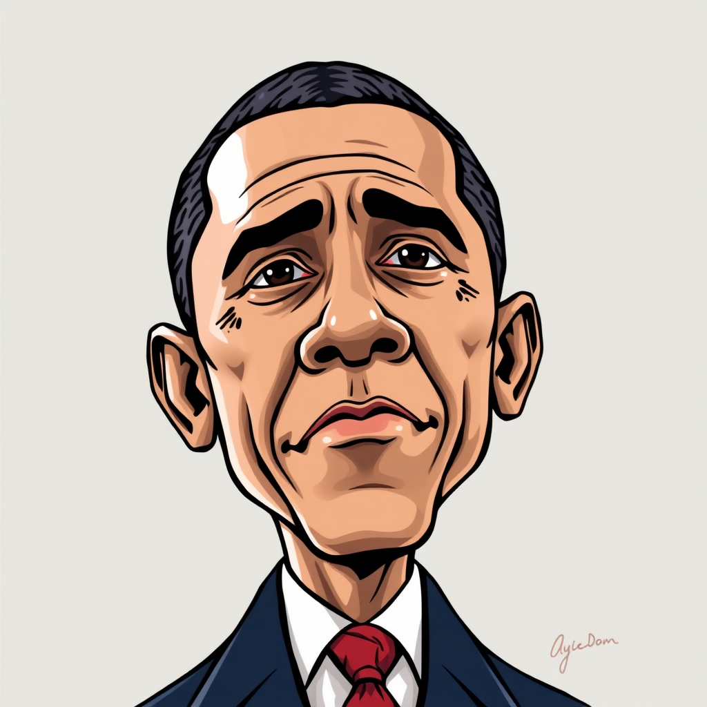 Create a detailed cartoon illustration of President Obama.