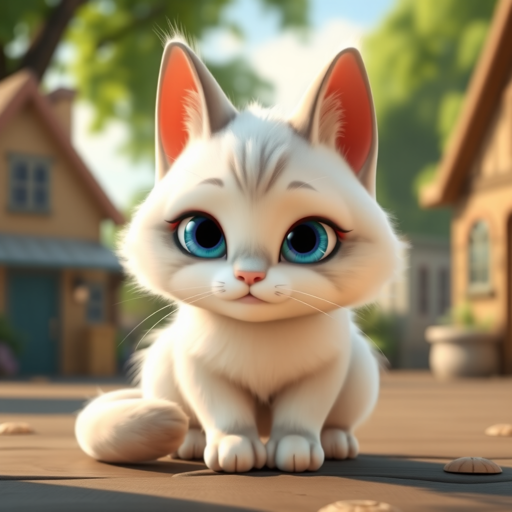 3d animation, In a small town, there lived a cat named Creme Puff. With her soft white fur and sharp blue eyes, Creme Puff was not only a loyal companion to her owner but also a legend among the locals. Throughout her extraordinary life, Creme Puff witnessed numerous changes, from technological advancements to environmental shifts.