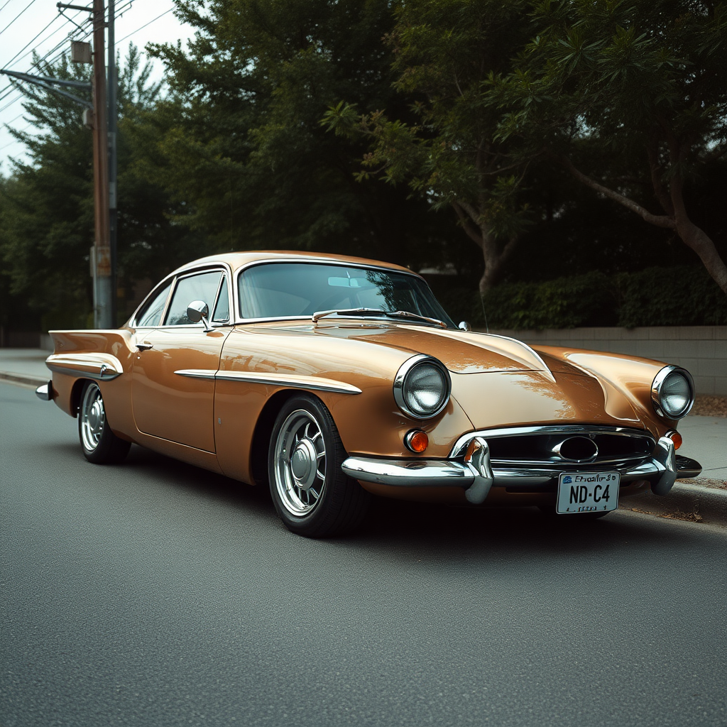 metallic shine classic car is parked on the side of the road, inspired by Taiyō Matsumoto, tumblr, restomod, nd4, c4