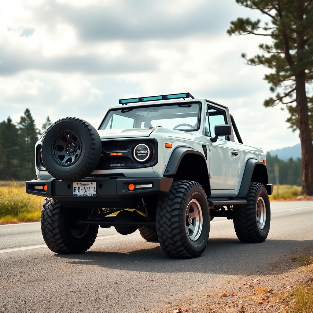 Concept Ford Bronco the 4x4 car is parked on the side of the road, inspired by Taiyō Matsumoto, tumblr, restomod, nd4, c4