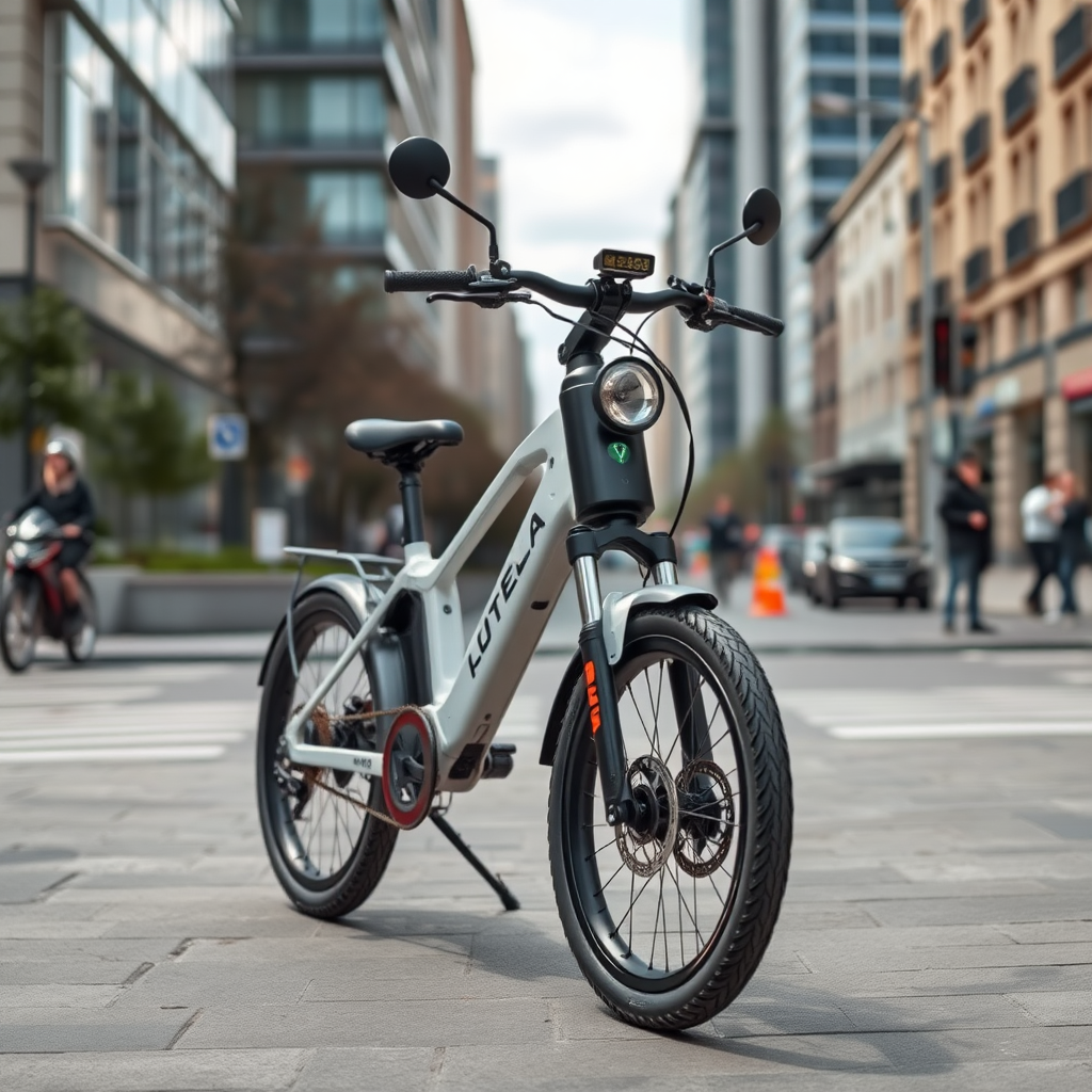 A future e-biker with impact protection in an urban environment.